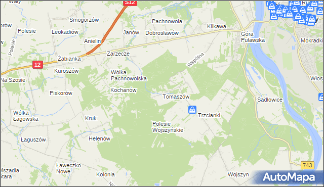 mapa Tomaszów gmina Puławy, Tomaszów gmina Puławy na mapie Targeo