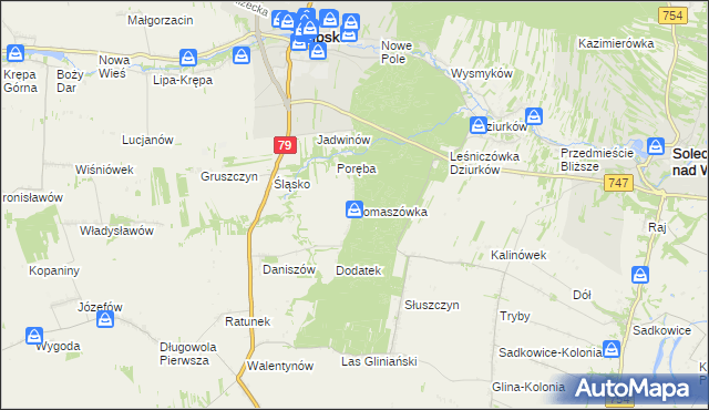 mapa Tomaszówka gmina Lipsko, Tomaszówka gmina Lipsko na mapie Targeo