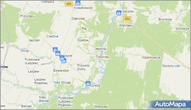 mapa Toporów gmina Wierzchlas, Toporów gmina Wierzchlas na mapie Targeo