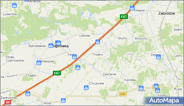 mapa Trojany gmina Dąbrówka, Trojany gmina Dąbrówka na mapie Targeo
