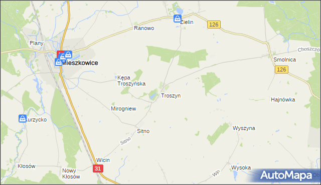 mapa Troszyn gmina Mieszkowice, Troszyn gmina Mieszkowice na mapie Targeo