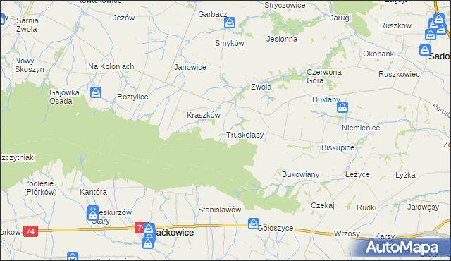 mapa Truskolasy gmina Sadowie, Truskolasy gmina Sadowie na mapie Targeo