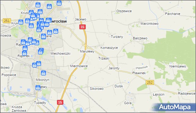 mapa Trzaski gmina Inowrocław, Trzaski gmina Inowrocław na mapie Targeo