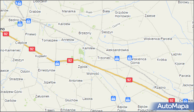 mapa Trzciniec gmina Bedlno, Trzciniec gmina Bedlno na mapie Targeo