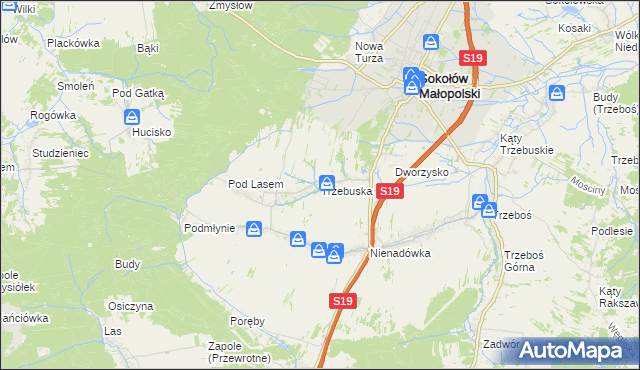 mapa Trzebuska, Trzebuska na mapie Targeo