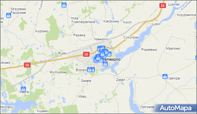 mapa Trzemeszno powiat gnieźnieński, Trzemeszno powiat gnieźnieński na mapie Targeo