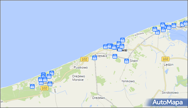 mapa Trzęsacz gmina Rewal, Trzęsacz gmina Rewal na mapie Targeo