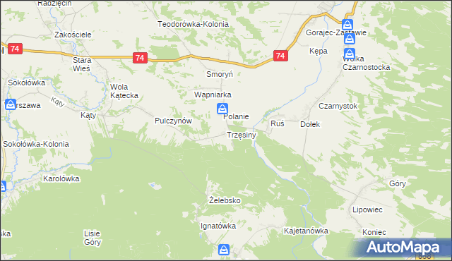 mapa Trzęsiny, Trzęsiny na mapie Targeo