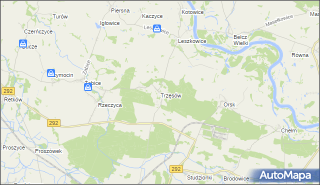 mapa Trzęsów gmina Grębocice, Trzęsów gmina Grębocice na mapie Targeo