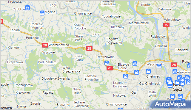 mapa Trzetrzewina, Trzetrzewina na mapie Targeo