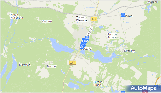 mapa Tuczno powiat wałecki, Tuczno powiat wałecki na mapie Targeo