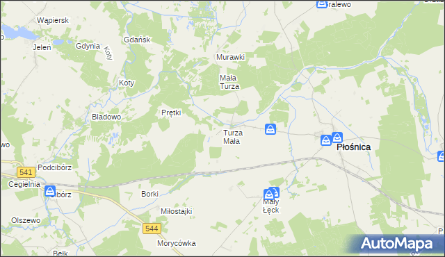 mapa Turza Mała gmina Płośnica, Turza Mała gmina Płośnica na mapie Targeo