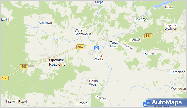 mapa Turza Wielka gmina Lipowiec Kościelny, Turza Wielka gmina Lipowiec Kościelny na mapie Targeo