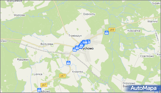 mapa Tychowo powiat białogardzki, Tychowo powiat białogardzki na mapie Targeo