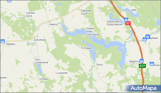 mapa Tymawa gmina Grunwald, Tymawa gmina Grunwald na mapie Targeo