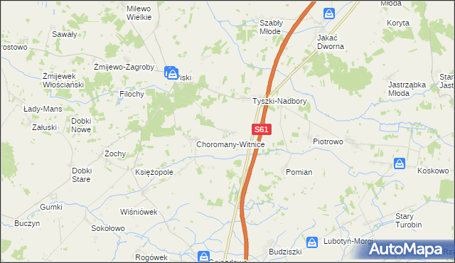 mapa Tyszki-Ciągaczki, Tyszki-Ciągaczki na mapie Targeo