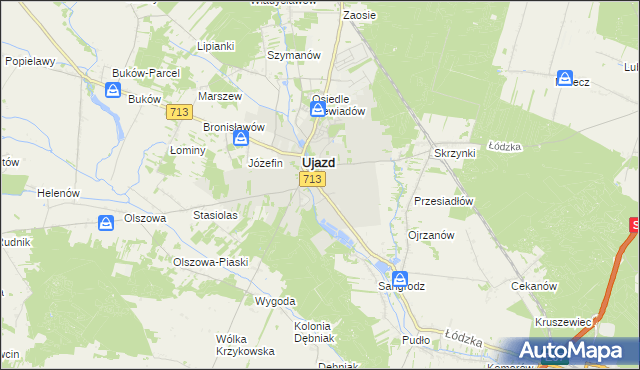 mapa Ujazd powiat tomaszowski, Ujazd powiat tomaszowski na mapie Targeo