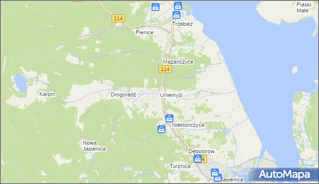 mapa Uniemyśl gmina Police, Uniemyśl gmina Police na mapie Targeo