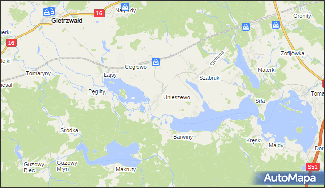 mapa Unieszewo, Unieszewo na mapie Targeo