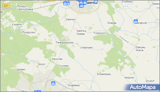 mapa Urbanowo gmina Opalenica, Urbanowo gmina Opalenica na mapie Targeo