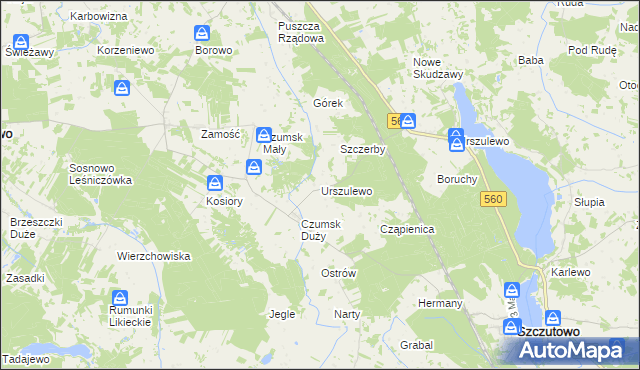 mapa Urszulewo gmina Rogowo, Urszulewo gmina Rogowo na mapie Targeo