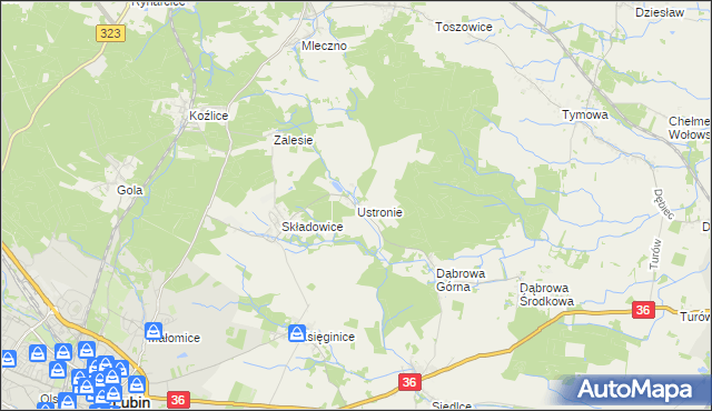 mapa Ustronie gmina Lubin, Ustronie gmina Lubin na mapie Targeo