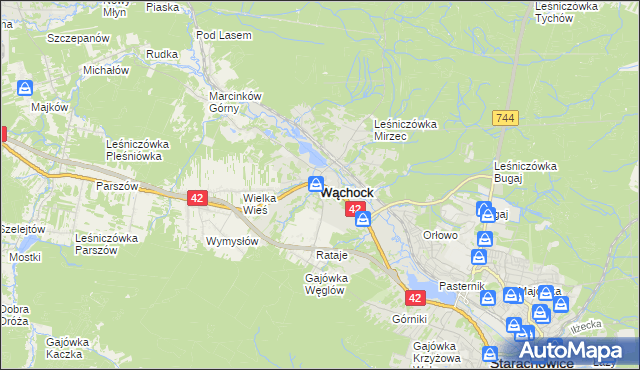 mapa Wąchock, Wąchock na mapie Targeo