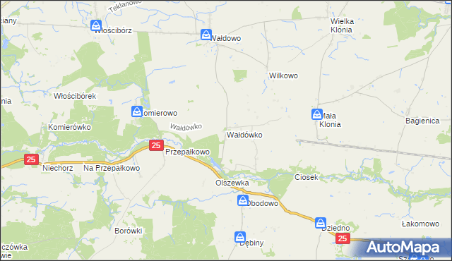 mapa Wałdówko gmina Sępólno Krajeńskie, Wałdówko gmina Sępólno Krajeńskie na mapie Targeo