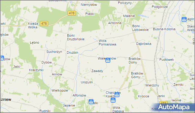 mapa Walentynów gmina Zadzim, Walentynów gmina Zadzim na mapie Targeo