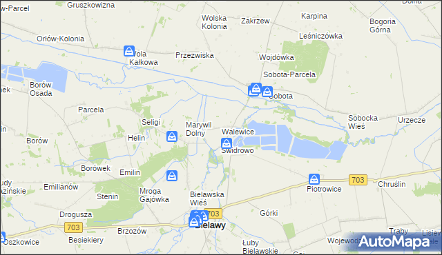 mapa Walewice gmina Bielawy, Walewice gmina Bielawy na mapie Targeo
