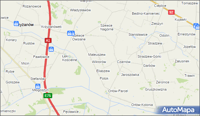 mapa Waliszew gmina Bedlno, Waliszew gmina Bedlno na mapie Targeo