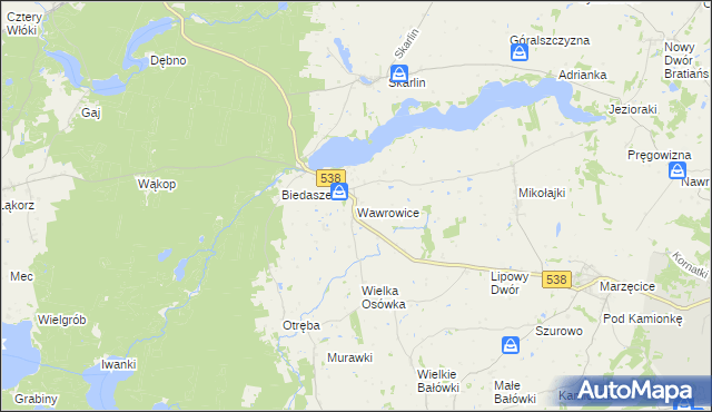 mapa Wawrowice gmina Kurzętnik, Wawrowice gmina Kurzętnik na mapie Targeo