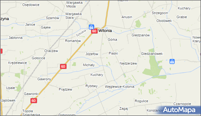 mapa Węglewice gmina Witonia, Węglewice gmina Witonia na mapie Targeo