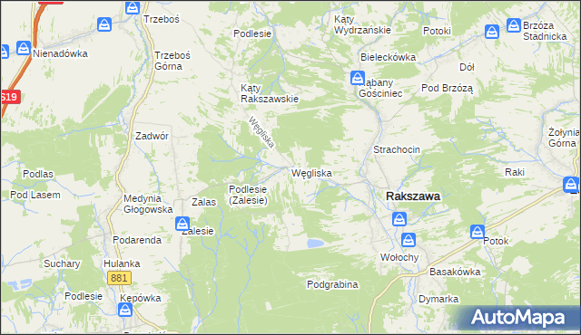 mapa Węgliska gmina Rakszawa, Węgliska gmina Rakszawa na mapie Targeo