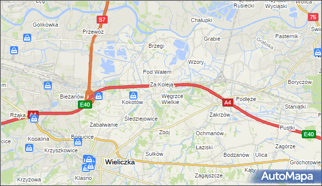 mapa Węgrzce Wielkie, Węgrzce Wielkie na mapie Targeo