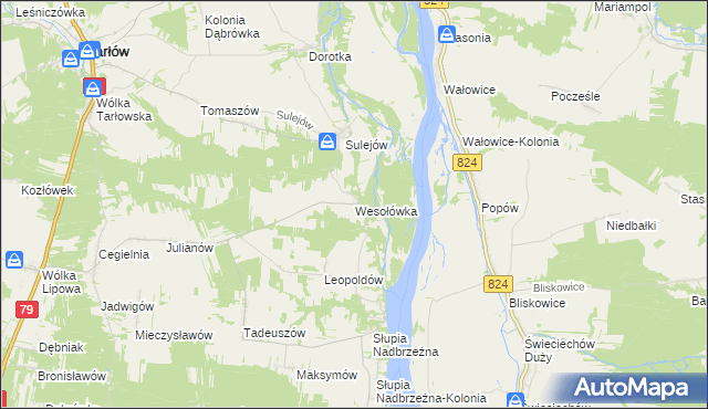 mapa Wesołówka gmina Tarłów, Wesołówka gmina Tarłów na mapie Targeo