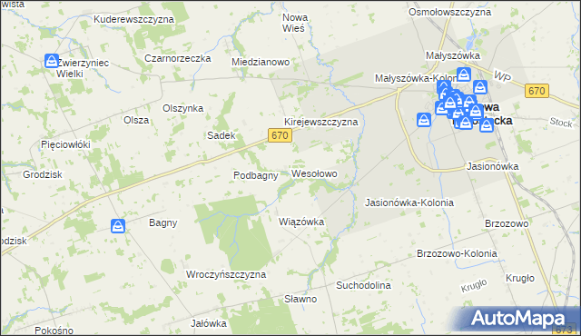 mapa Wesołowo gmina Dąbrowa Białostocka, Wesołowo gmina Dąbrowa Białostocka na mapie Targeo