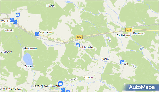 mapa Wichrowiec gmina Janowo, Wichrowiec gmina Janowo na mapie Targeo