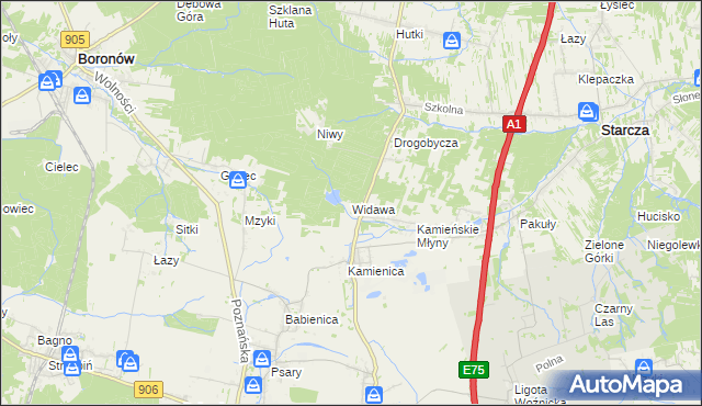 mapa Widawa gmina Woźniki, Widawa gmina Woźniki na mapie Targeo