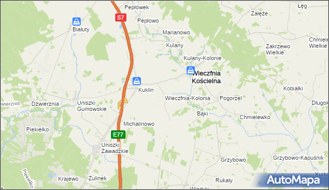 mapa Wieczfnia-Kolonia, Wieczfnia-Kolonia na mapie Targeo