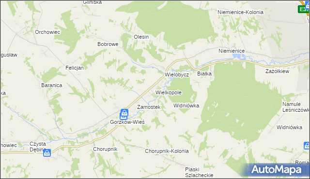 mapa Wielkopole gmina Gorzków, Wielkopole gmina Gorzków na mapie Targeo