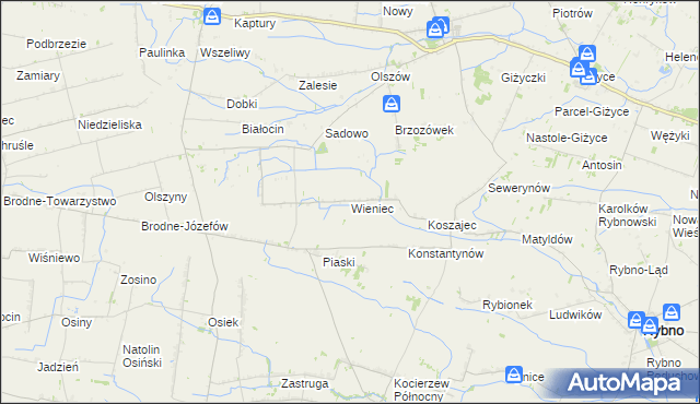 mapa Wieniec gmina Iłów, Wieniec gmina Iłów na mapie Targeo