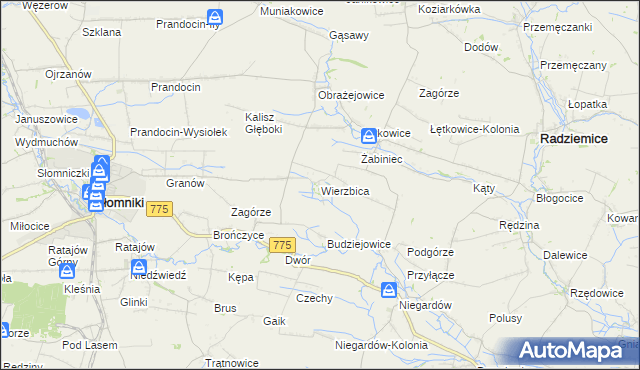 mapa Wierzbica gmina Radziemice, Wierzbica gmina Radziemice na mapie Targeo