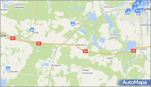 mapa Wierzbno gmina Przytoczna, Wierzbno gmina Przytoczna na mapie Targeo