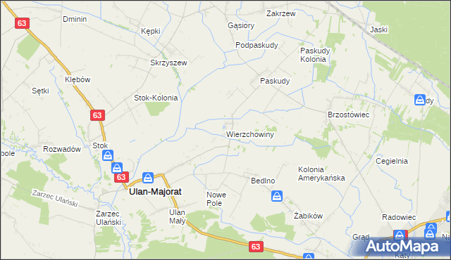 mapa Wierzchowiny gmina Ulan-Majorat, Wierzchowiny gmina Ulan-Majorat na mapie Targeo