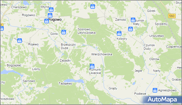 mapa Wierzchowiska gmina Rogowo, Wierzchowiska gmina Rogowo na mapie Targeo