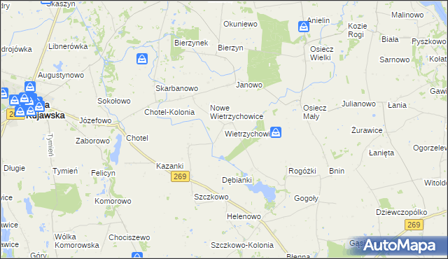 mapa Wietrzychowice gmina Izbica Kujawska, Wietrzychowice gmina Izbica Kujawska na mapie Targeo