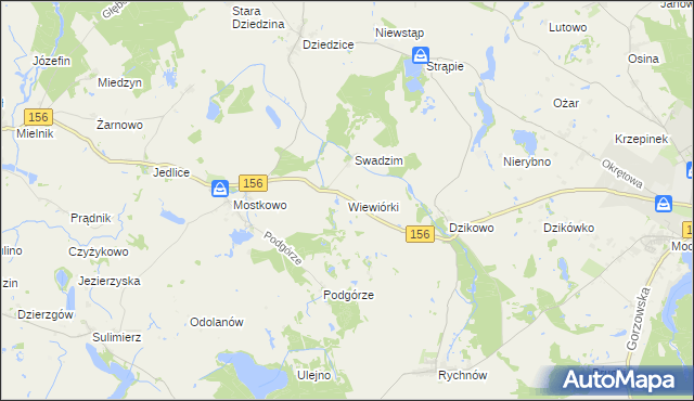 mapa Wiewiórki gmina Barlinek, Wiewiórki gmina Barlinek na mapie Targeo