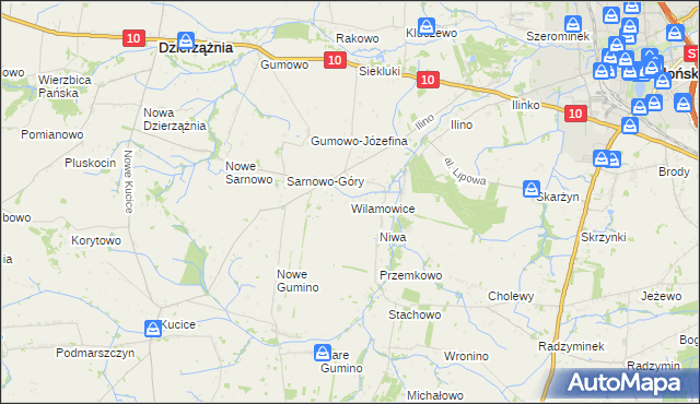 mapa Wilamowice gmina Dzierzążnia, Wilamowice gmina Dzierzążnia na mapie Targeo