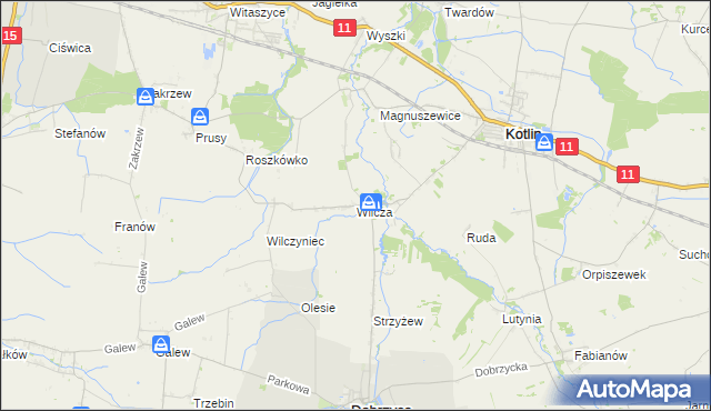 mapa Wilcza gmina Kotlin, Wilcza gmina Kotlin na mapie Targeo